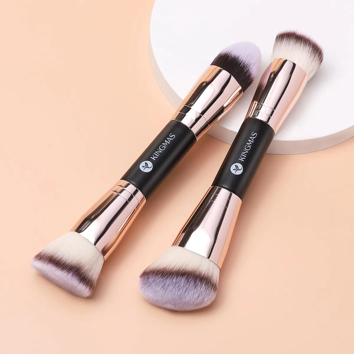 KINGMAS 2 Stücke Foundation Make-up Pinsel, Premium Kabuki Pinsel, Doppelendiger Konturpinsel zum Verblenden von flüssigem Puder, Concealer, Creme, Rouge, Make-up-Pinsel