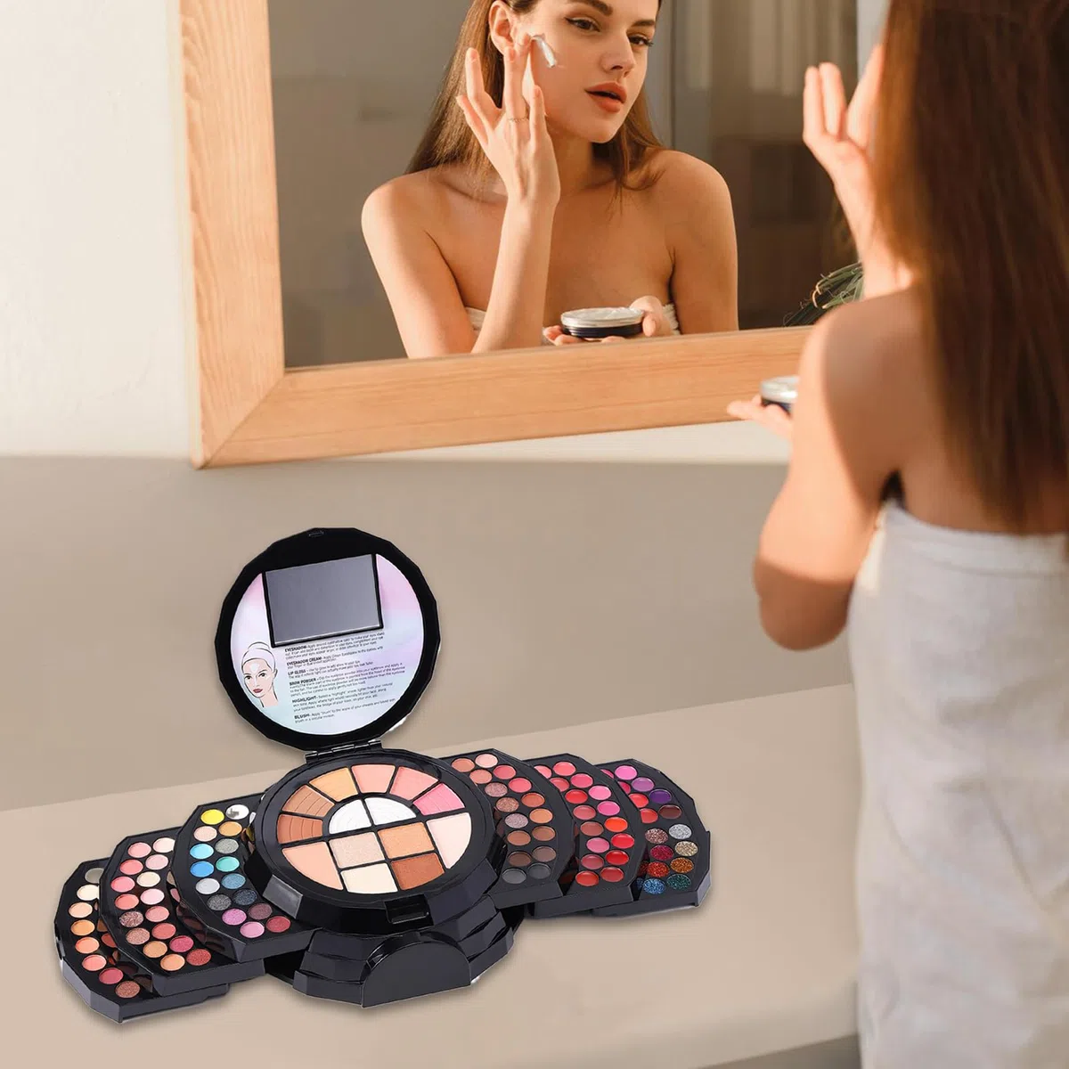 Full-Face-Make-up-Set Hochpigmentiert Tragbar Verspiegelt Vielseitig | Frauen Make-up Kit Natürliche Farben Lidschatten Lippenstift Concealer Kajalstift Augenbrauen-Highlighter Kompaktpuder