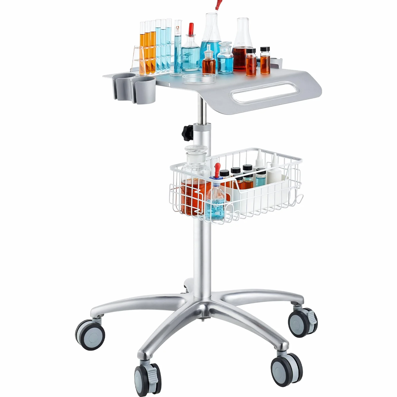 VEVOR Medizinischer Wagen, Salonwagen mit Rädern, Mobiler Rollwagen 68-109 cm Höhenverstellbar, Salonstationen aus Metall für Friseure, Rollender Desktop-Laborwagen für Klinik, Schönheit und Salon