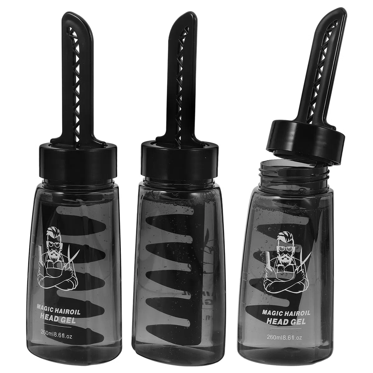 LABRIMP 3 Stück-pack Applikatorflasche für Haarstyling Gel mit Kamm 260ml Kunststoff Haargelflasche Leicht für Friseure und Männer zum Präzisen Styling