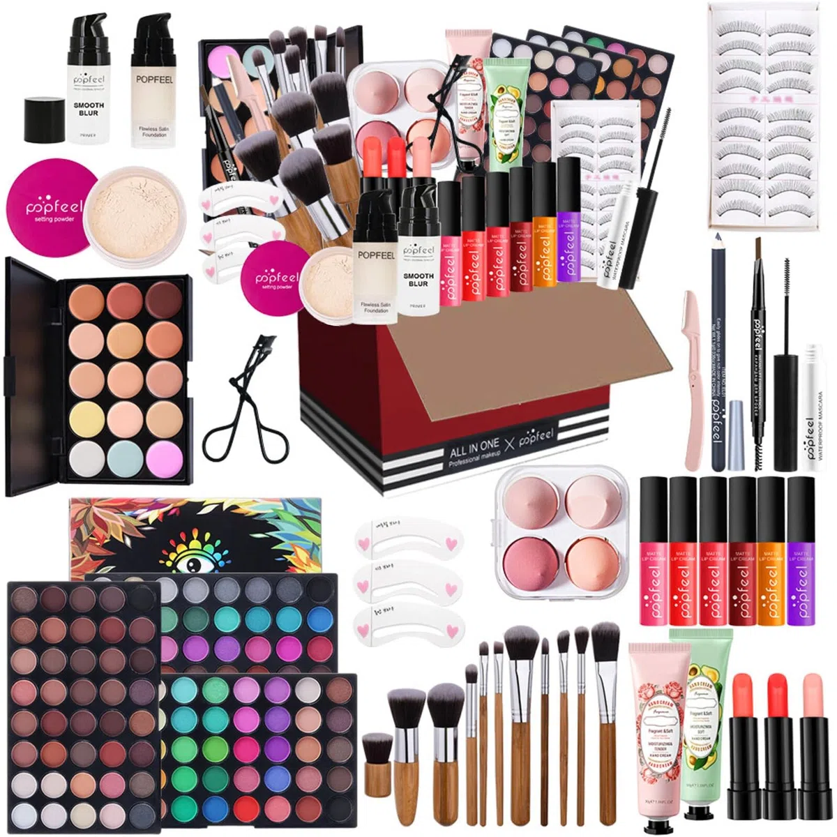 FantasyDay Multifunktions Exquisite Make-up Geschenkset Kosmetik Schmink Kit für Gesicht, Augen und Lippen - Makeup Paletten Schminkkoffer mit Lidschatten Palette, Lippenstift, Rouge, Mascara, Pinsel