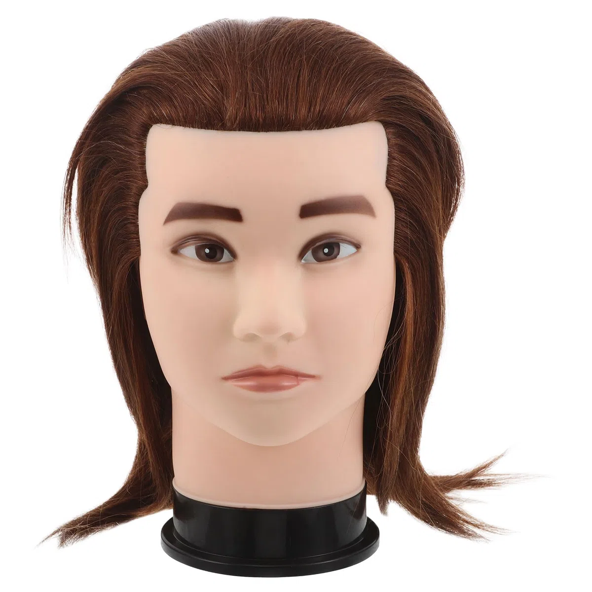 Housoutil Übungskopf mit Echthaar für Friseurübungen Braun 25cm Männlicher Haar Stylingkopf für Bartpflege und Kosmetikschulung Herrenfrisur Tutorial