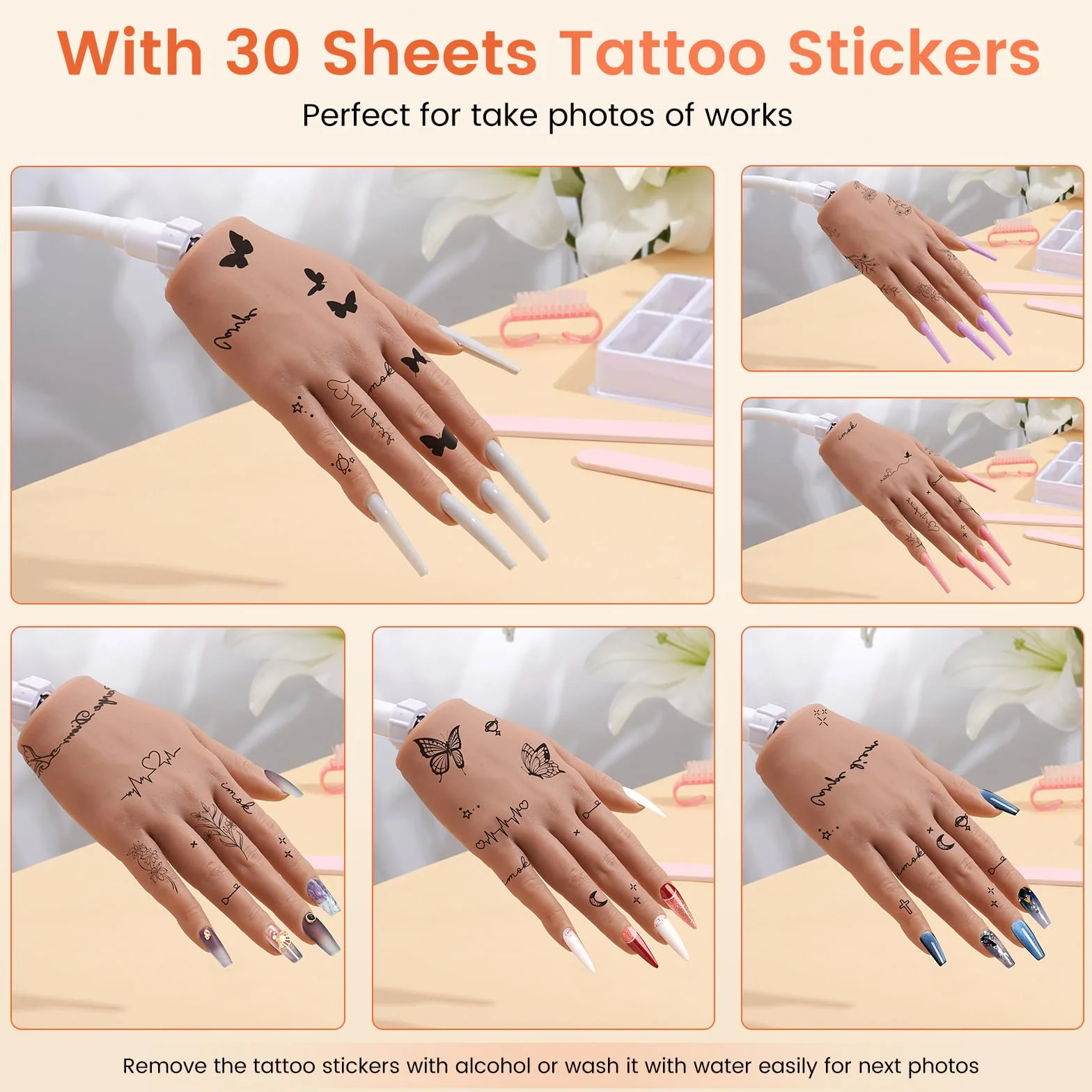 Deciniee Silikon Übungshand für Nageldesign: Flexibel Training Falsche Nägel Übungshand mit Stück Nagelspitzen/Nagel Pinsel/Nagelfeile- Nagelhandübungsmodell- Acryl Nagel-Set für Nagelmaniküre