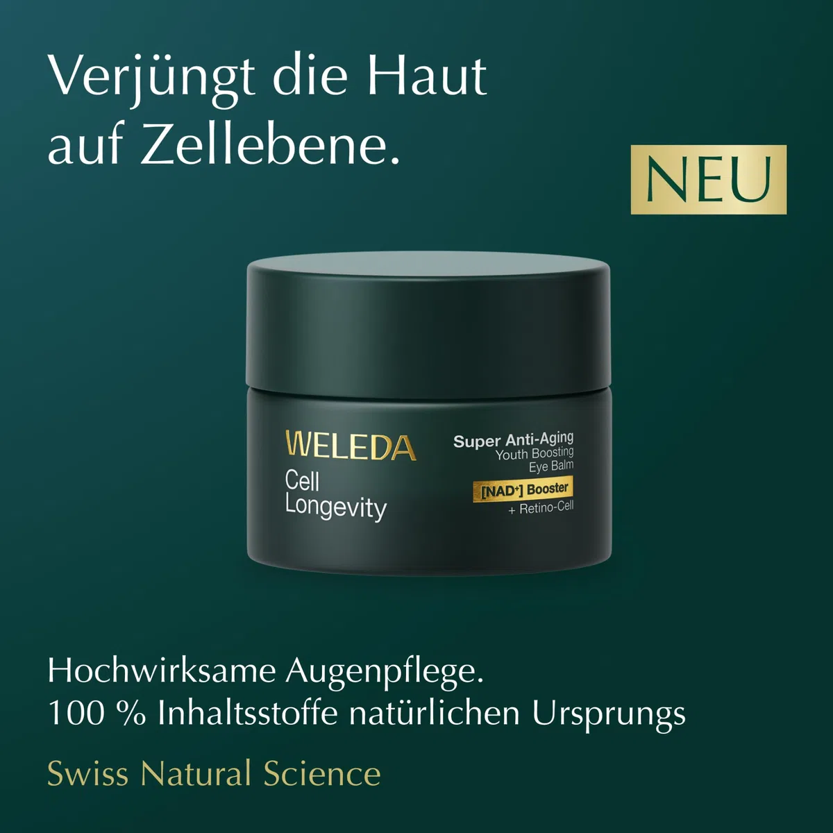 WELEDA Cell Longevity Super Anti-Aging Youth Boosting Eye Balm 4in1 Augenpflege NAD⁺ Booster Retino-Cell reduziert Falten dunkle Augenringe Naturkosmetik vegan 15ml