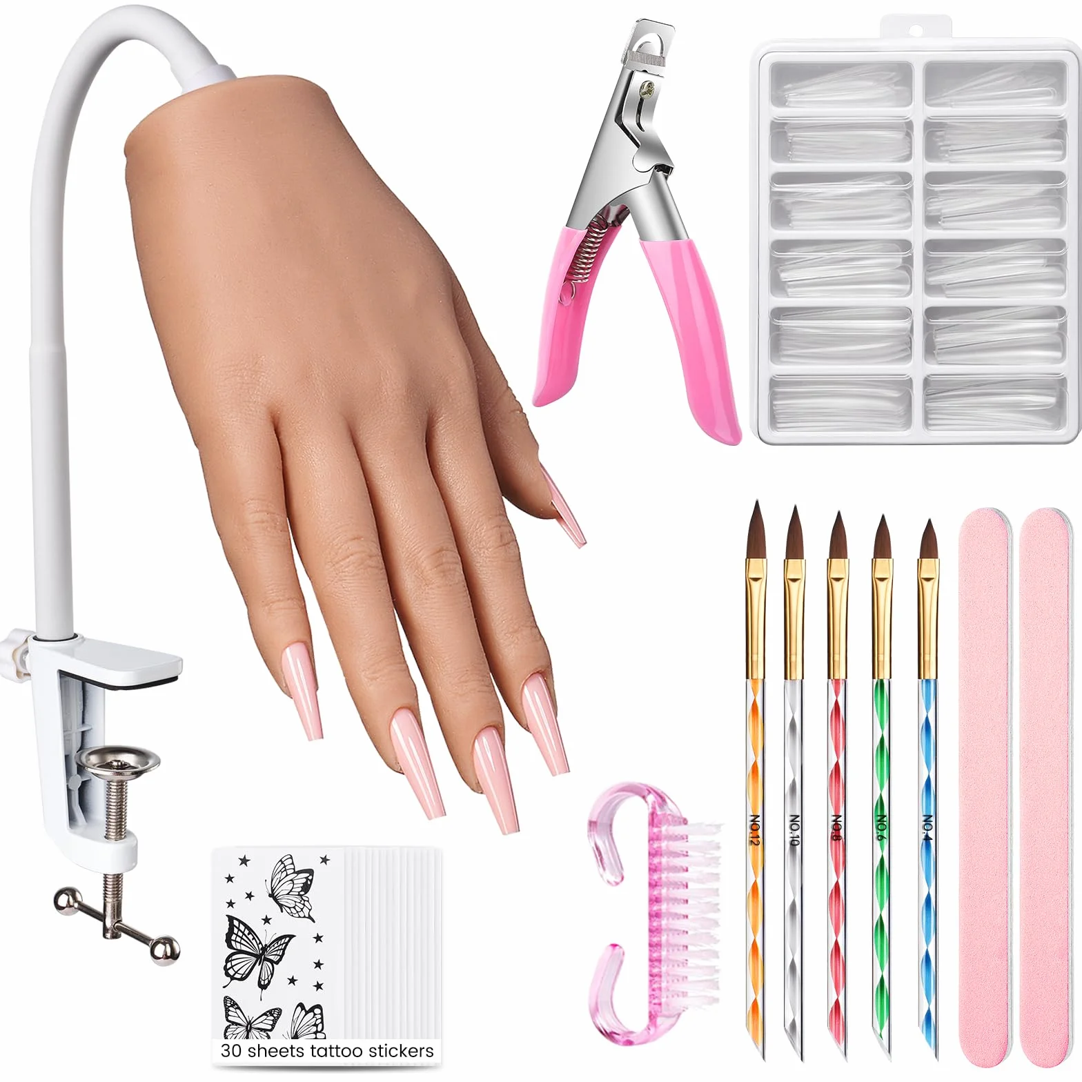 Deciniee Silikon Übungshand für Nageldesign: Flexibel Training Falsche Nägel Übungshand mit Stück Nagelspitzen/Nagel Pinsel/Nagelfeile- Nagelhandübungsmodell- Acryl Nagel-Set für Nagelmaniküre