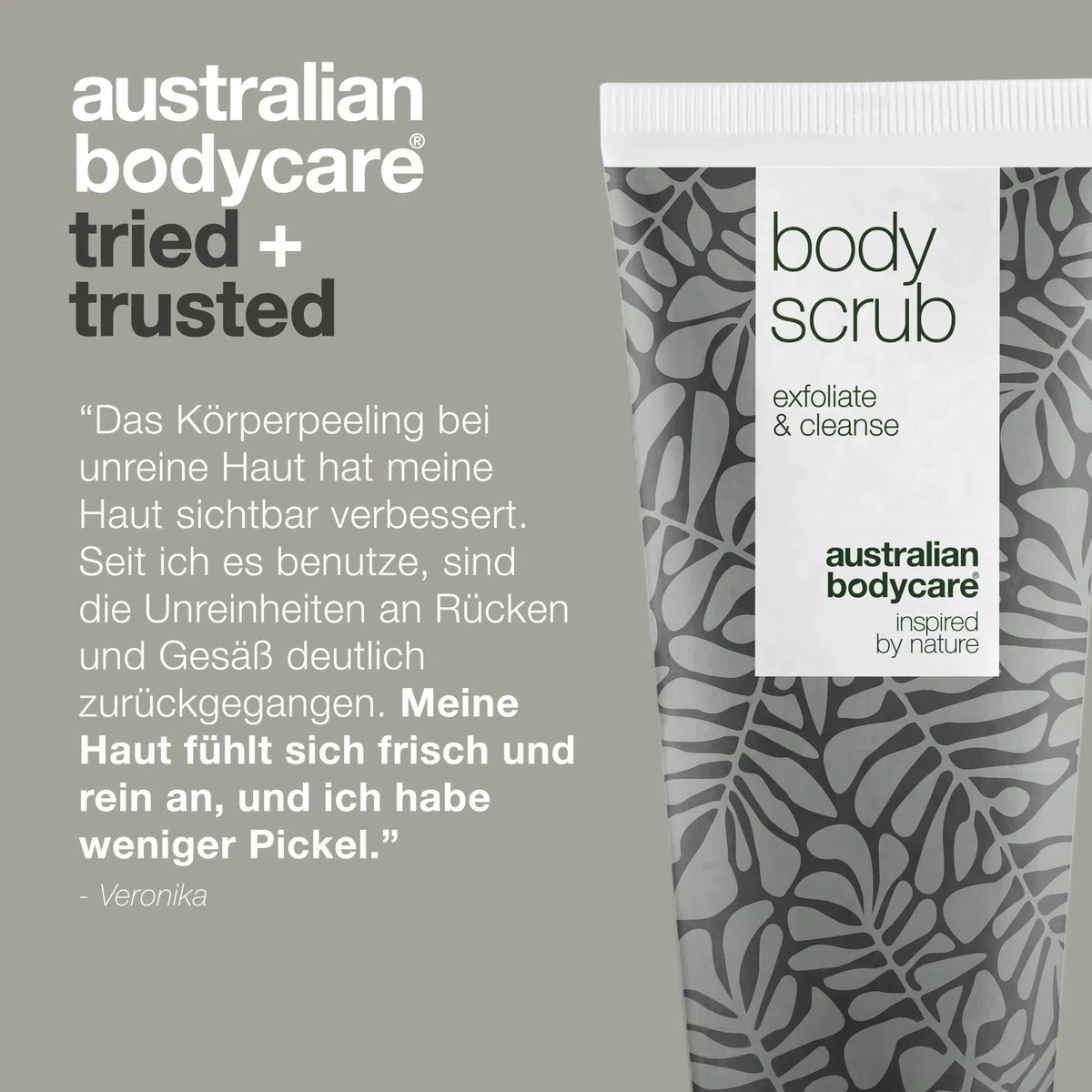 3x Körperpeeling 200ml mit Teebaumöl | Gegen Pickel, unreine Haut, eingewachsene Haare, Reibeisenhaut und Erdbeerbeine | 100% natürlich und vegan | Dermatologisch getestet