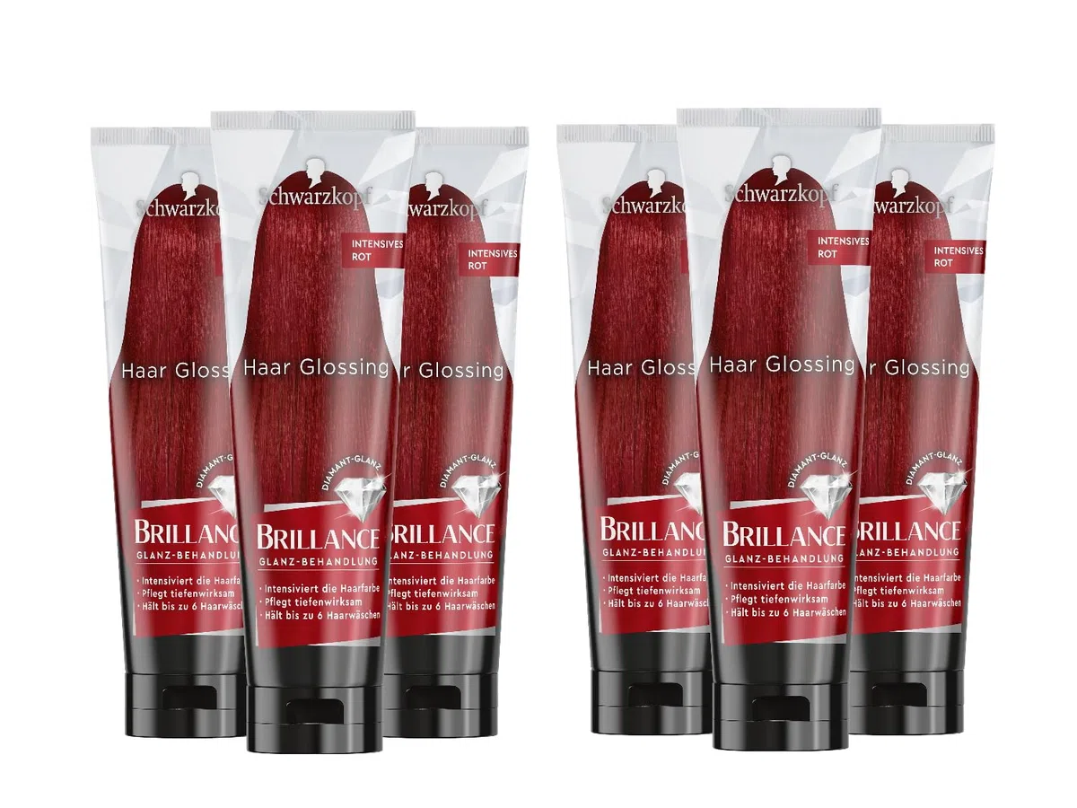 Brillance Glanz-Behandlung, Haar Glossing intesives Rot (6 x 150 ml), temporäre Haarfarbe, die wie eine Haarmaske angewendet werden kann, hält bis zu 6 Haarwäschen