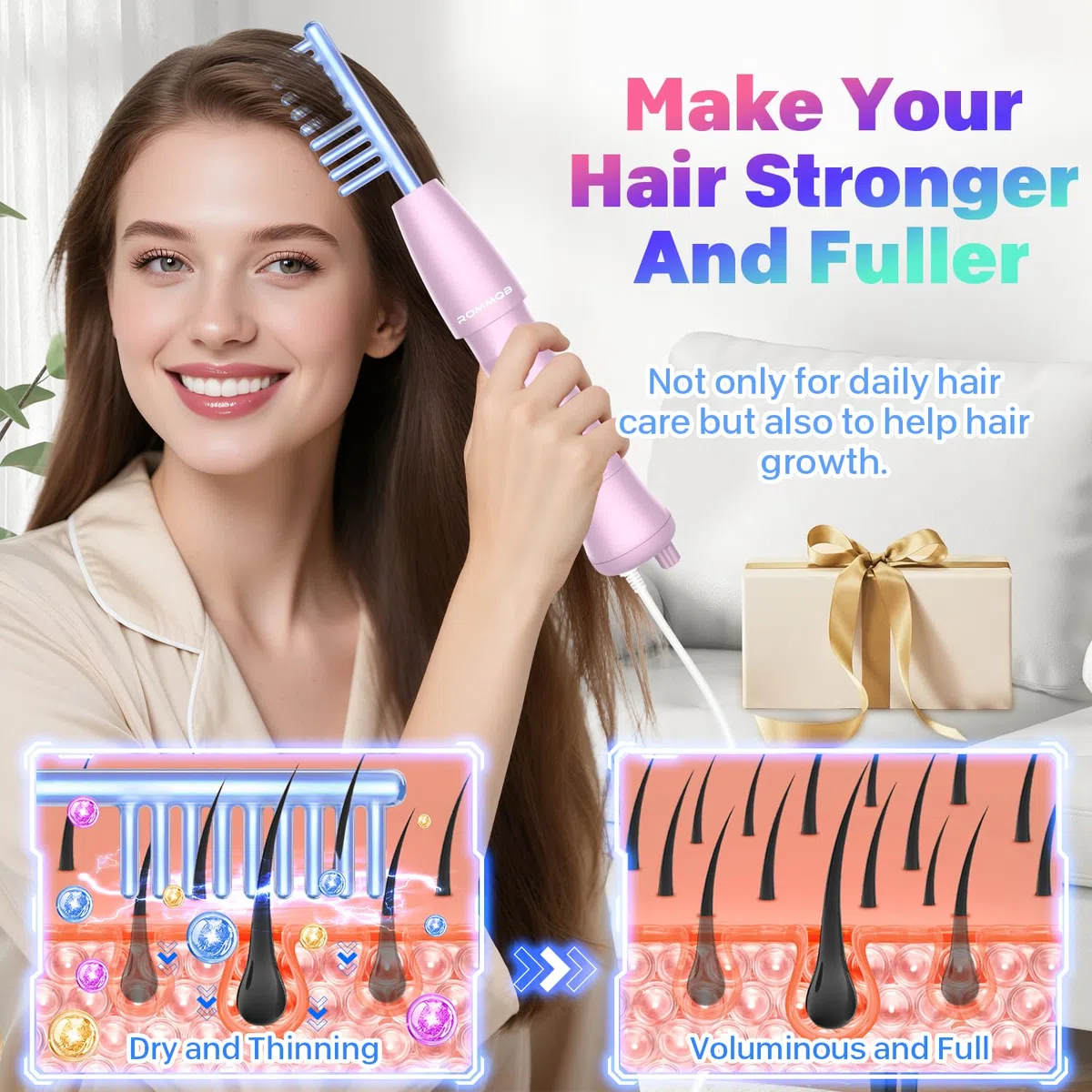 Hochfrequenzstab Gesicht, ROMMQB Argon und Neon-Hauttherapiegerät mit 4 Blauen Lichtröhren, Professionelles Hochfrequenzgerät für Haarwuchs, Akneentfernung, Home Hochfrequenz gerat