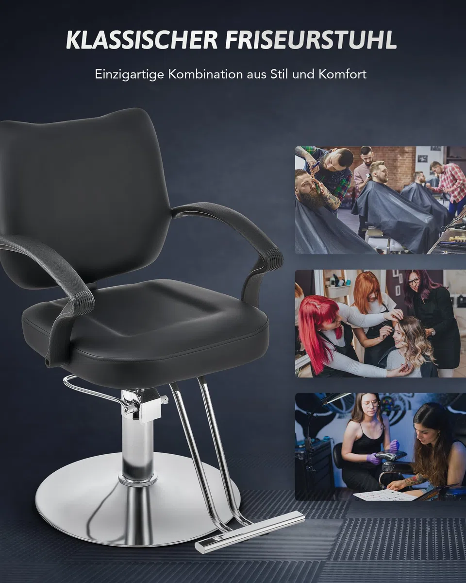 CO-Z Friseurstuhl Schwarz 45-60 cm Höhenverstellbar 360° Drehbar 250KG Barberstuhl für Friseursalon