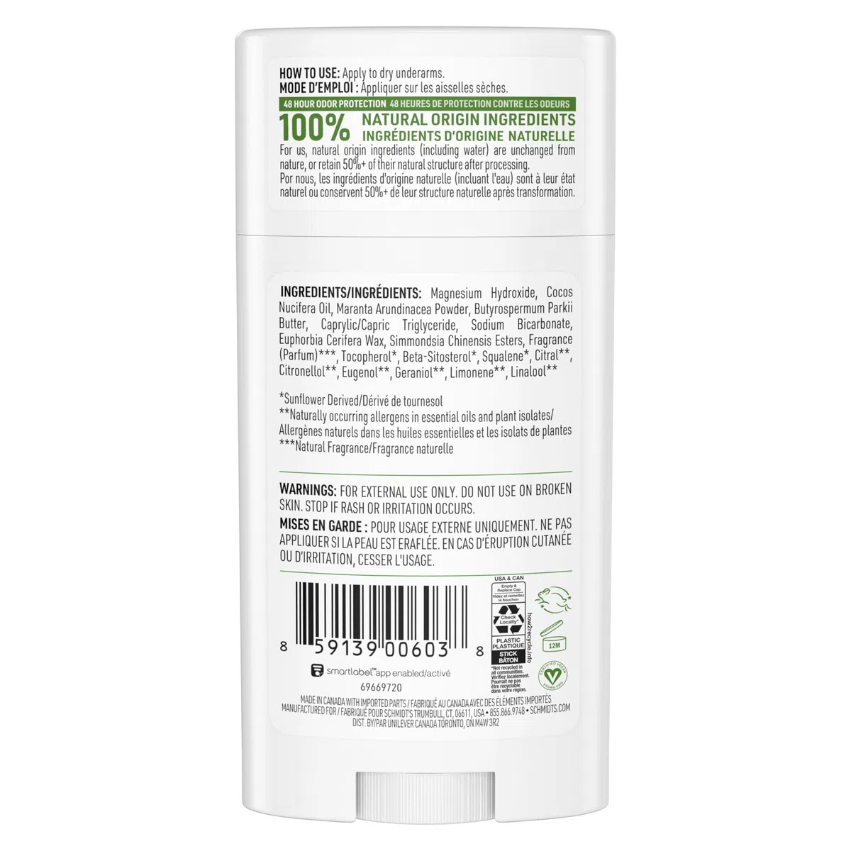 Schmidt's Aluminum Free Natural Deodorant For Women and Men, Bergamot & Lime with 24 Hour Odor Protection, Certified Cruelty Free, Vegan Deodorant, 2.65oz 4-pk