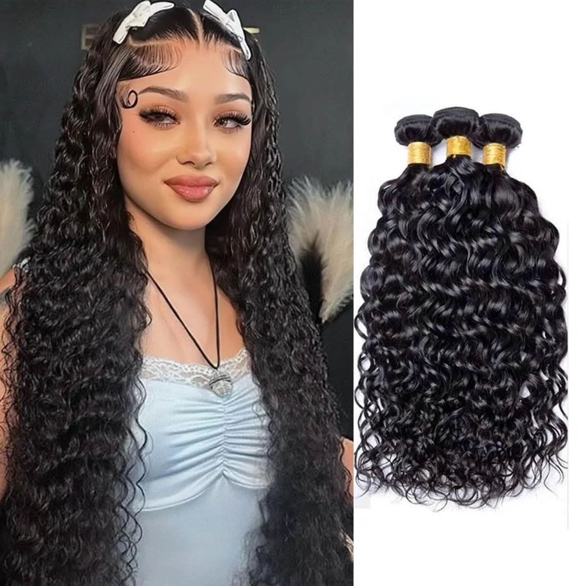 Echthaar Tressen Bündel Water Wave Human Hair Extension Single Bundles Unprocessed Raw Weave Remy Haartressen Double Weft Natural Black Color for Woman 22 24 26 zoll
