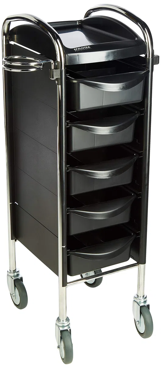 Piccolo Original 6002 Friseur Arbeitswagen Salon Trolly Rollwagen Stapelboy 5 Schubladen Schwarz