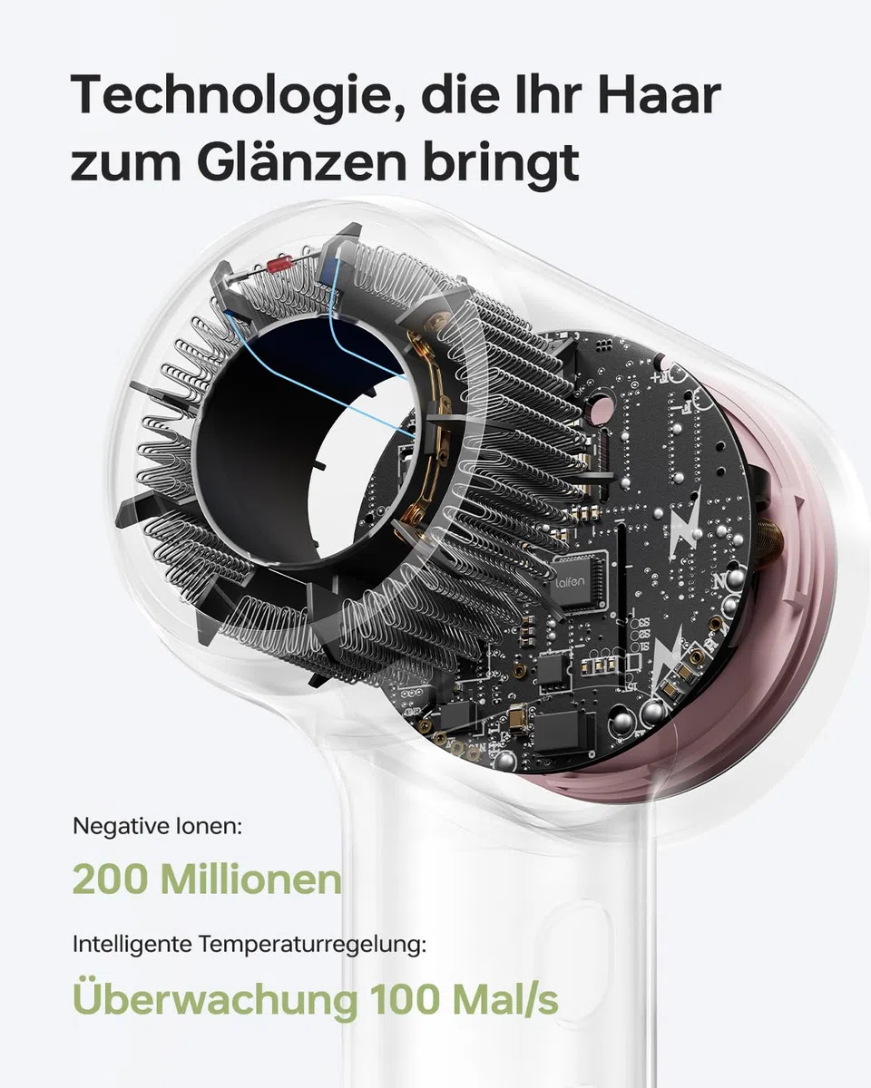 Laifen Mini Haartrockner, 110.000 U/min leistungsstarker Motor mit 200 Millionen Negativ-Ionen, 299 g leicht & 61 dB leise, Kindermodus für sanftes Trocknen, schnelltrocknend, Reiseföhn (Milchrosa)