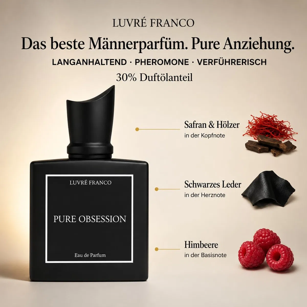 Pure Obsession - Eau de Parfum für Herren - LUVRÉ FRANCO - mit Pheromonen - holzig rauchiger Duft - 50ml - sehr attraktiv und anziehend - langanhaltend