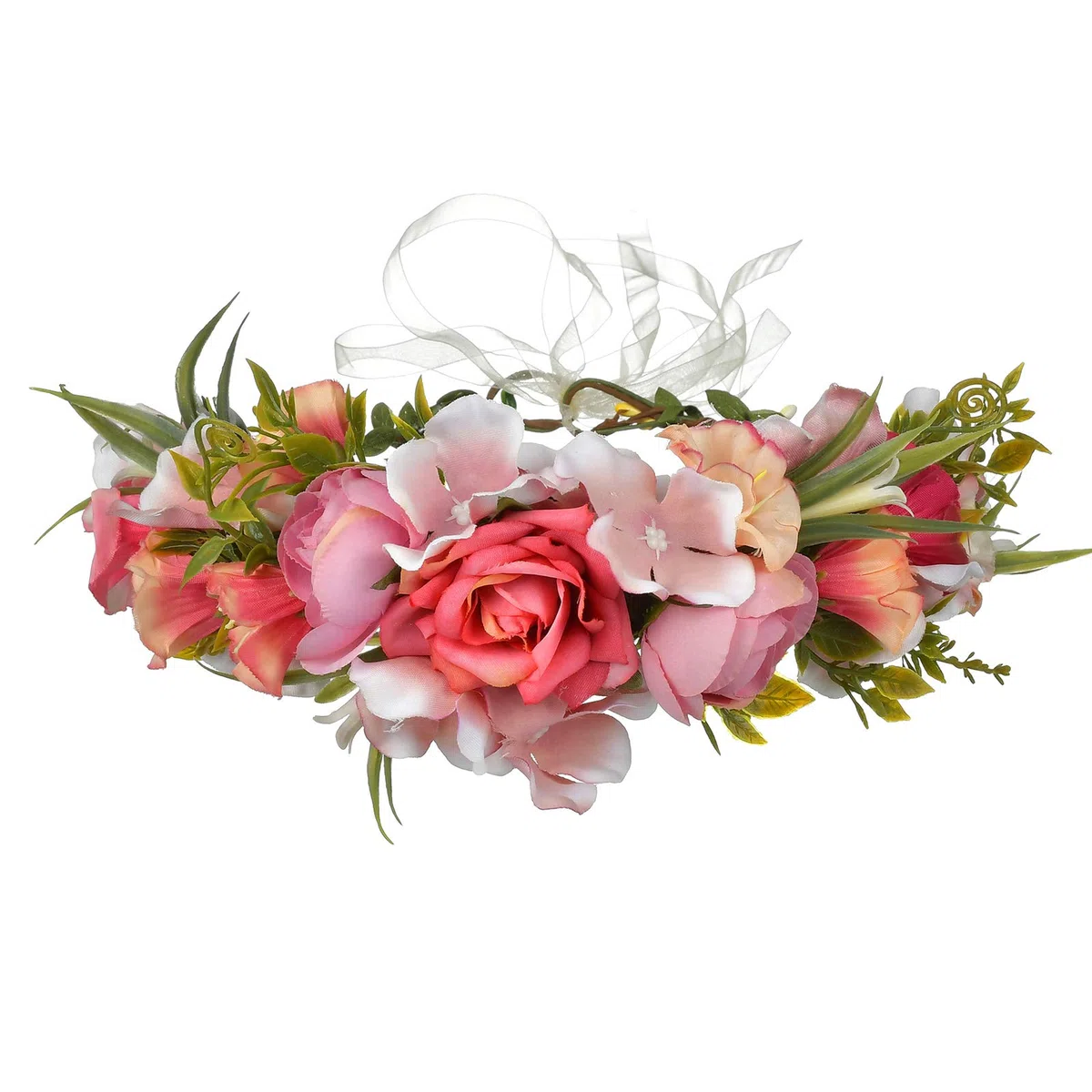 Blumenkrone für Damen, Boho-Stil, Blumenkranz, Blumenkranz, Halo-Kopfschmuck mit Band, Hochzeit, Party, Fotos, rosig