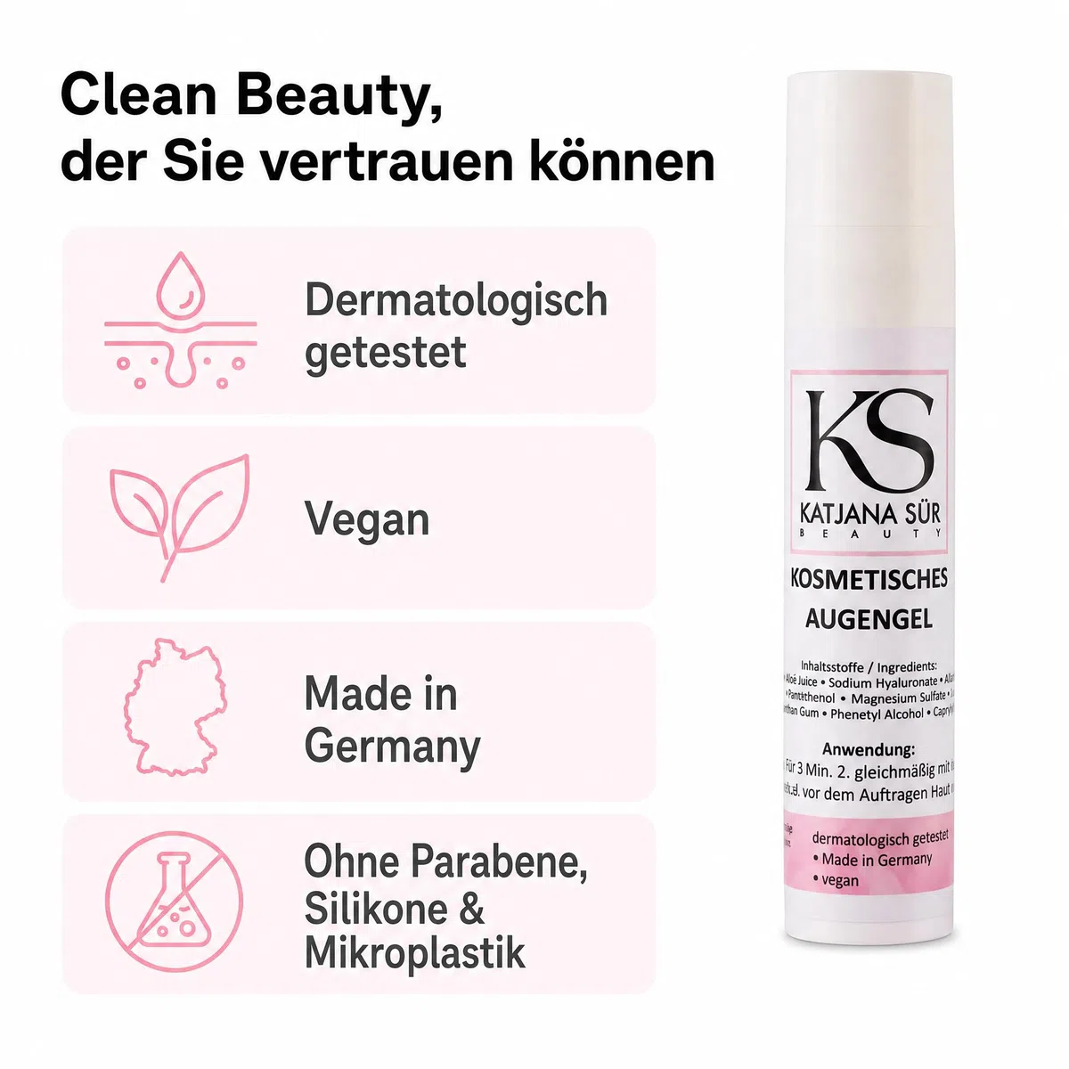 KS Beauty Kosmetisches Augengel Natur – Augengel mit Aloe Vera, Hyaluronsäure, Kornblumenextrakt & Allantoin (50 ml) | Leichtes Gel für die empfindliche Augenpartie – feuchtigkeitsspendend, vegan, dermatologisch getestet, Made in Germany