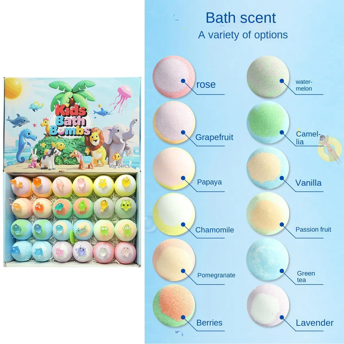 Badesalz-Ball 24 Stück Entspannender Reinigungsschaum | Badesalz mit Spielfigur Für , Mädchen, Spa, Zuhause, Badewanne, Reise, Hotel