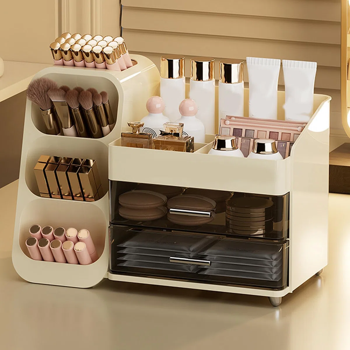 Tragbarer Kosmetikhalter für Reisen, mehrere Abteilungen, Lippenstift Hautpflege, transparentes ABS, praktische Make up Organizer, Lippenstift, Organizer Box