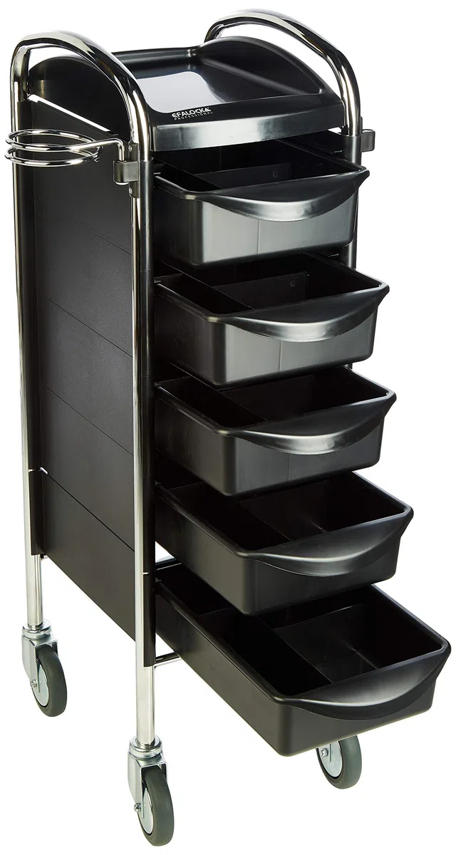 Piccolo Original 6002 Friseur Arbeitswagen Salon Trolly Rollwagen Stapelboy 5 Schubladen Schwarz