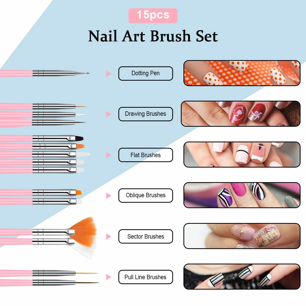URAQT 20 Stück Nagel Pinsel Set, Nageldesign-Stifte Brush, Acryl Nagel Kunst Pinsel, Nagelbürste Professionell Malerei Pen für gelnägel UV-Gel Nageldesign Nail Art