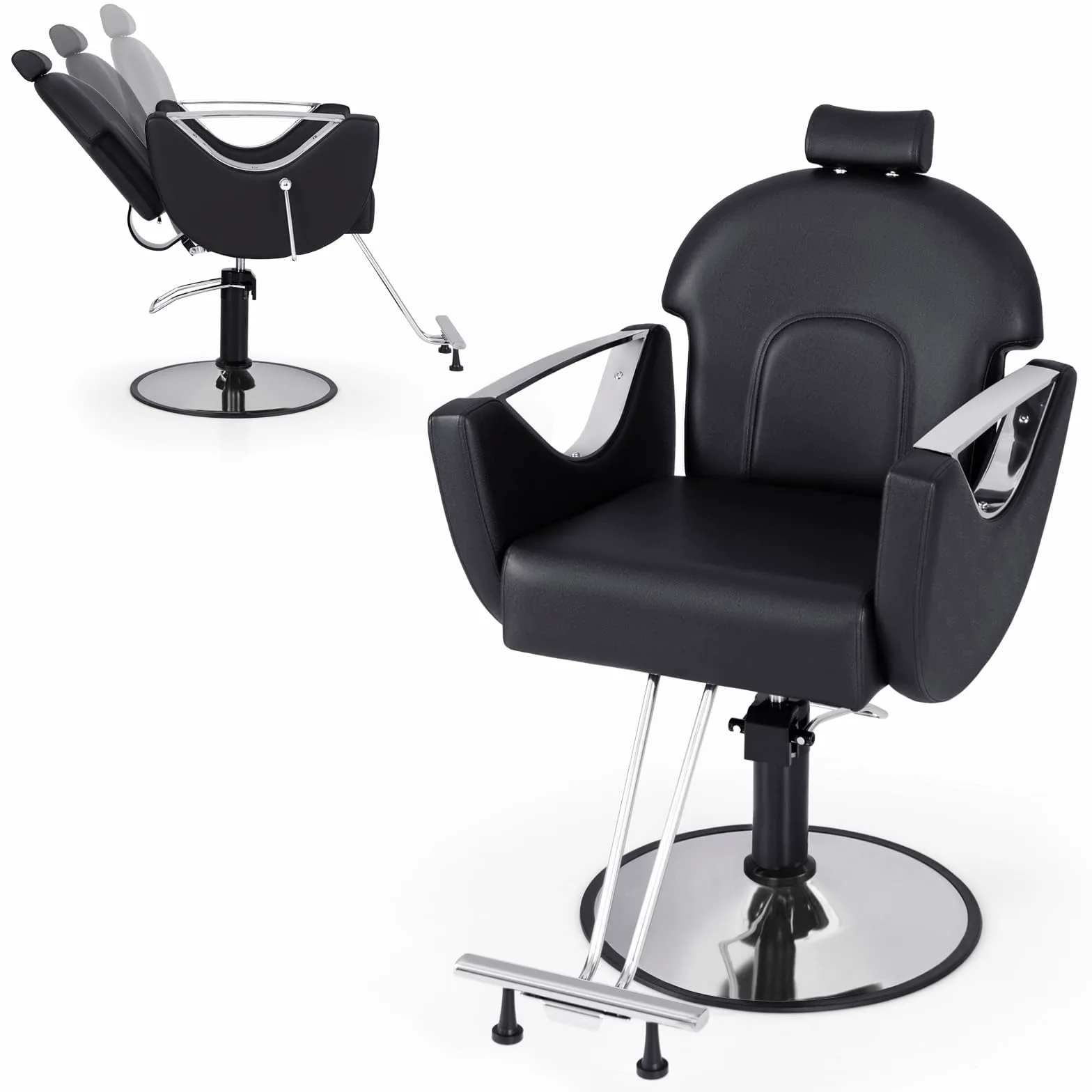 COSTWAY Friseurstuhl höhenverstellbar 360° drehbar mit Kopfstütze & Hydraulikpumpe bis 150kg belastbar schwarz