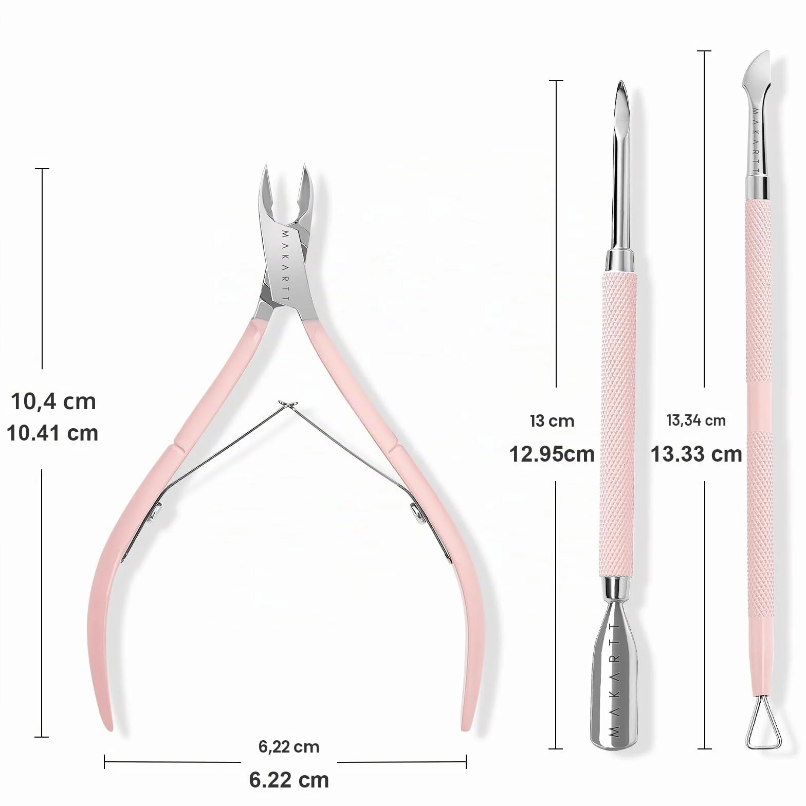 Makartt Nagelhautzange mit nagelhautentferner - 3 Pcs Rosa Cuticle Remover Tool, Professionelle nagelhautschere set mit Edelstahl-Nagelhaut Trimmer, Doppelend Nagelhautschieber und Nagelschaber