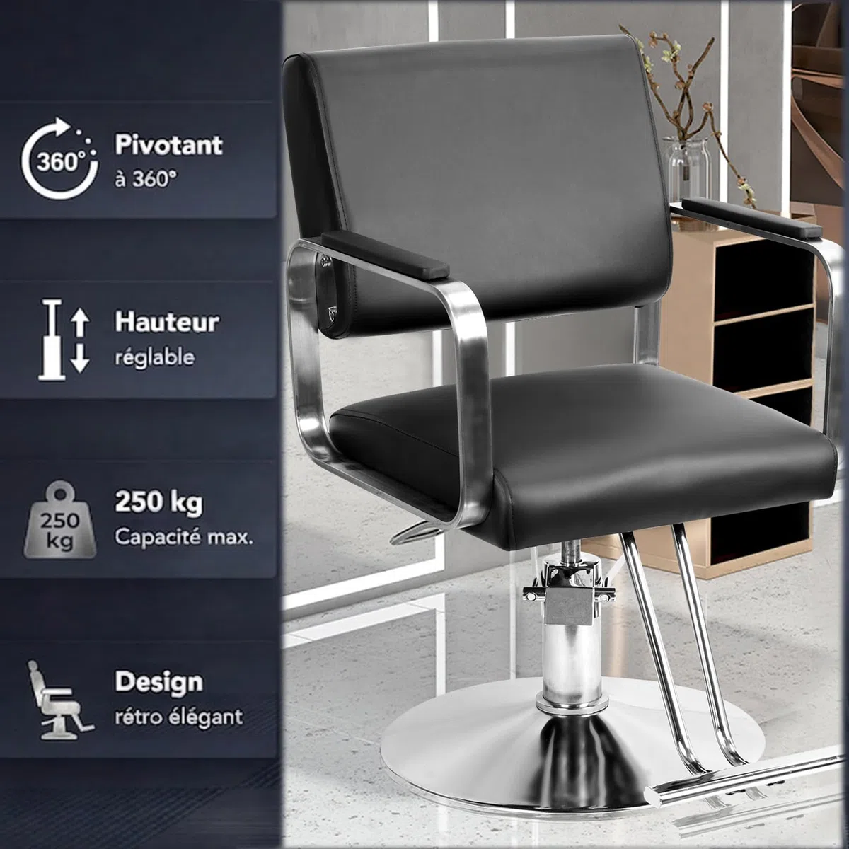Friseurstuhl 250 kg Tragkraft 360° Drehbar 15cm Höhenverstellbar Hydraulischer Frisörstuhl mit Stahlsockel für Schönheitssalon Tattoo-Studio (Barber Stuhl B)