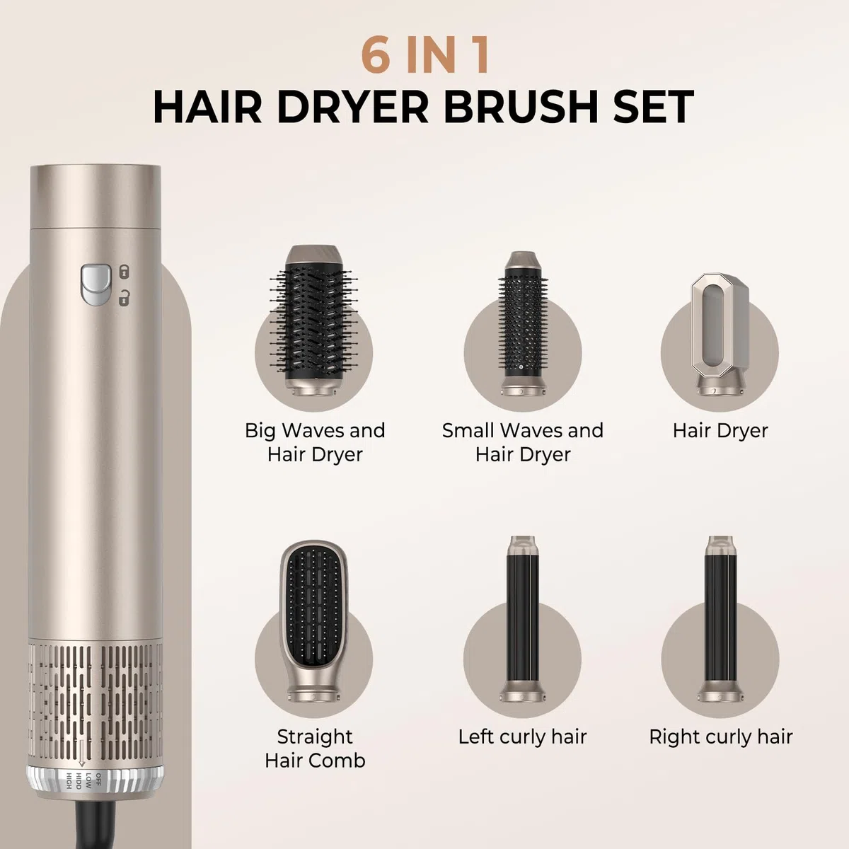 MogaWave Airstyler 6 in 1, Professioneller Hairstyler 1000w Föhnbürste, 30mm Air Lockenstab Keine Hitzeschäden, Ionen Haarstyler Rundbürstenföhn für Haar Volumen,Trocknen,Glätten