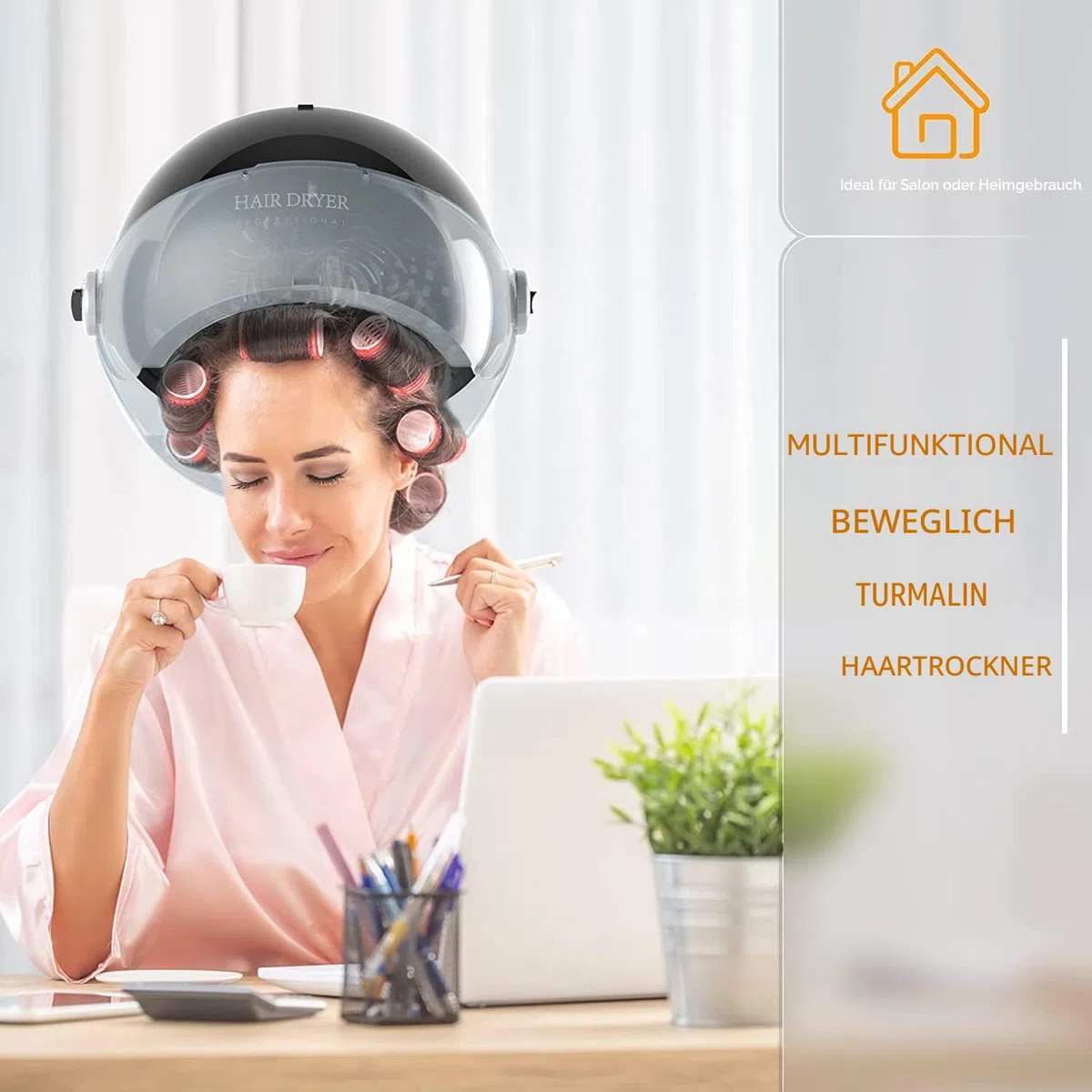 Stehender Haartrockner Haubentrockner für Afrohaar, ionischer Kapuzenfön, verstellbare Haartrocknerhaube Schwarz