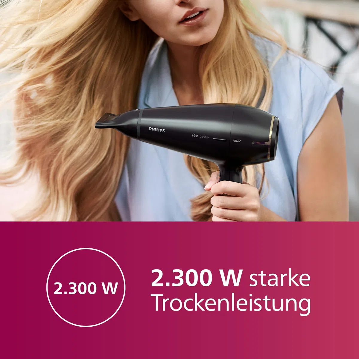 Philips Haartrockner Prestige Pro, Haartrockner für professionelles Trocknen und Styling, mit 2 Stylingdüsen, 2.300 W, Modell HPS920/00