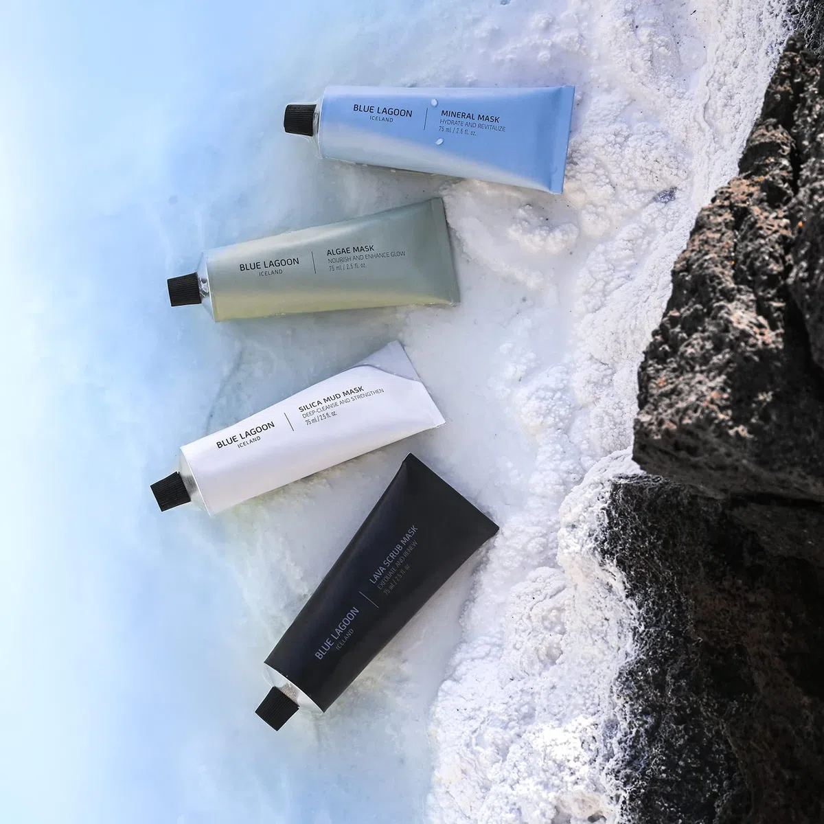 Blue Lagoon Hautpflege Signature Masks - Bioaktive Gesichtsmasken - Silica Mud/Algae/Mineral/Lava Scrub Mask - Reinigung/Feuchtigkeit/Peeling & Pflege - Fullsize Set- 4 Stück, je 75ml