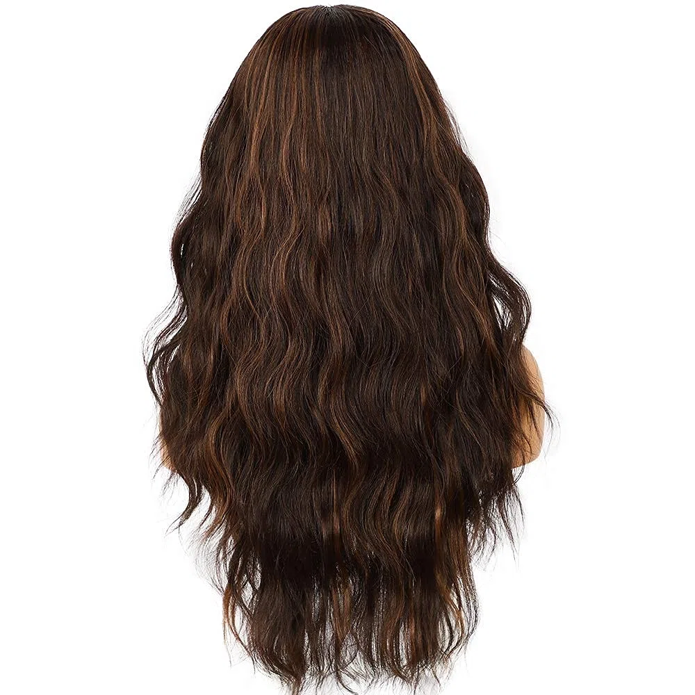 Sapphirewigs Body Wave Stirnband Perücke synthetische lange wellige braun 150% Dichte 26 inch