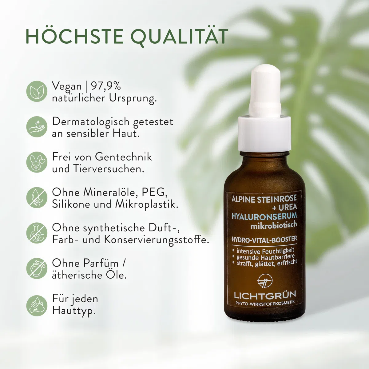 Set Hydro-Vital-Boost, Hyaluronserum 30 ml und Feuchtigkeitscreme 50 ml, Gesichtspflege mit Hyaluron, Bio-Steinrose und Bio-Leinöl, für feuchtigkeitsarme Haut, vegan, Made in Germany