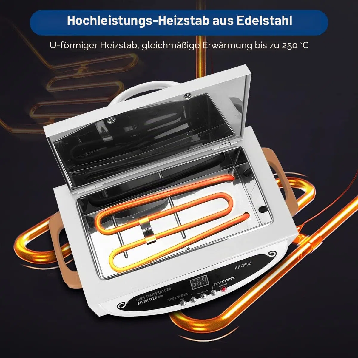Xverycan 500W Heißluftsterilisator Desinfektion, 250℃ Trockene Hitze Hochtemperatur Sterilisator, Kleine Sterilisatoren für Nagelwerkzeuge, Kosmetikwerkzeuge, Friseurwerkzeuge, Schönheitssalon