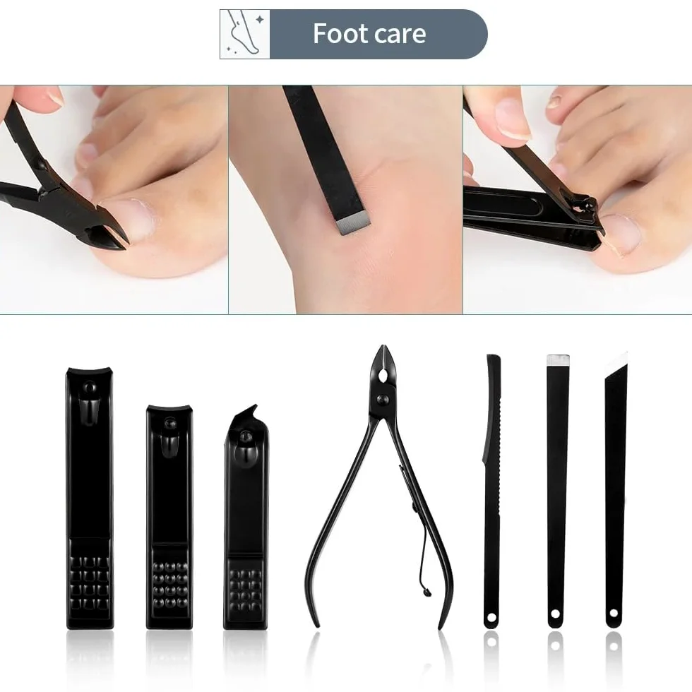 Nagelknipser, Trimmer Earpick Grooming Kit Maniküre Pediküre Schere Pinzette Nagelwerkzeuge Set mit schwarzem Tra, Körperpflege