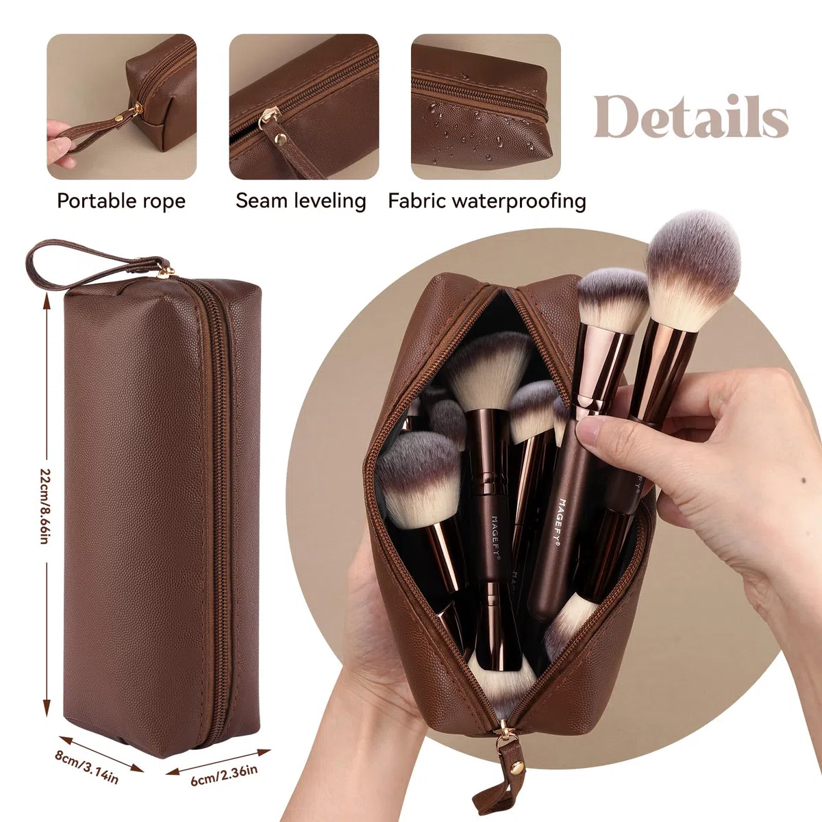 MAGEFY Make-up Pinsel 26-in-20 Professionelles Makeup Pinselset Doppelseitige Make-up-Pinsel für Puder, Concealer, Lidschatten, Rouge und Konturierung sowie Foundation Pinsel mit Etui - Kaffeegold
