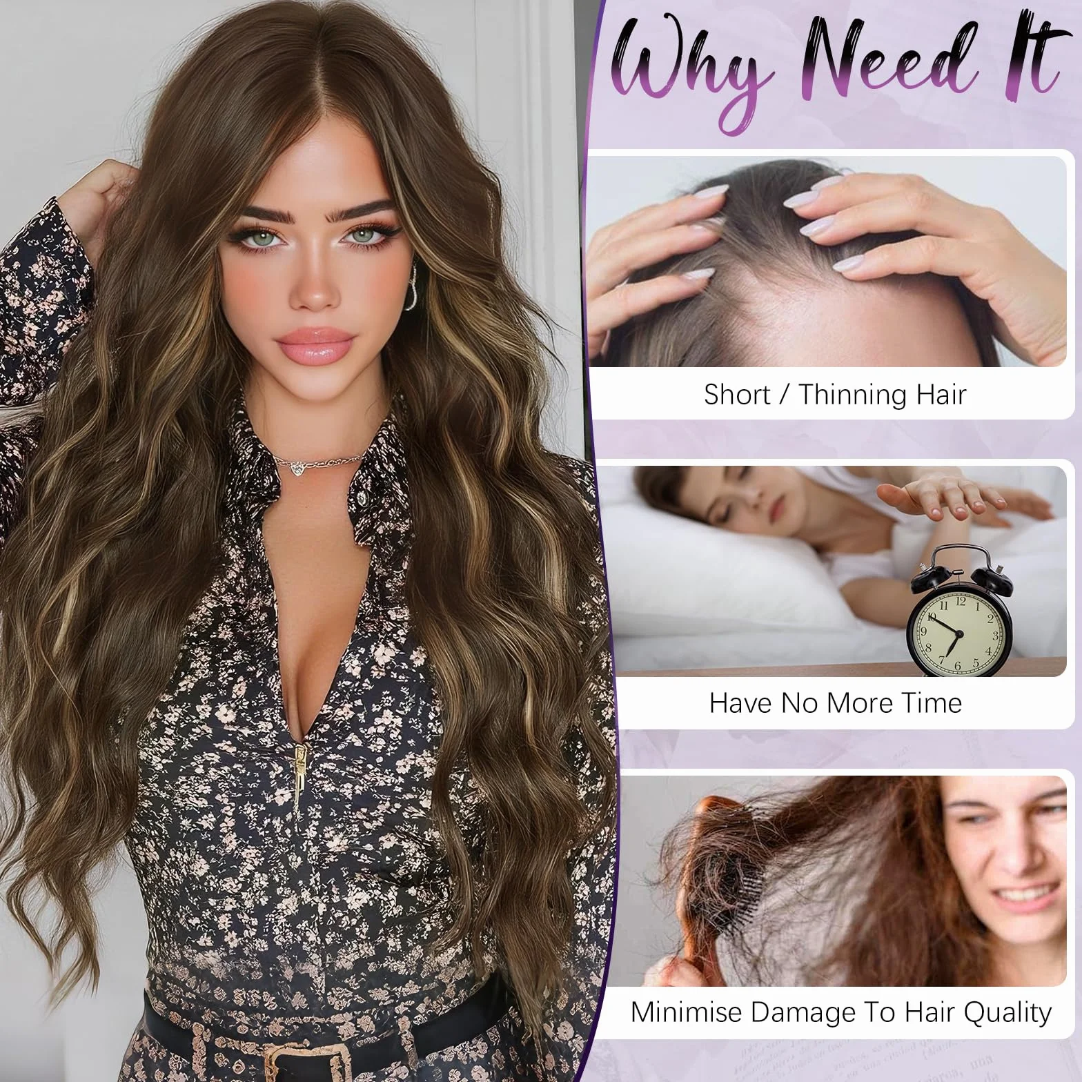 Sofeiyan Gewellte Wellig Perücke 70 cm Natürliches Schwarz Mittelscheitel Damen Hitzebeständige Synthetische Lockige Frauen Wigs
