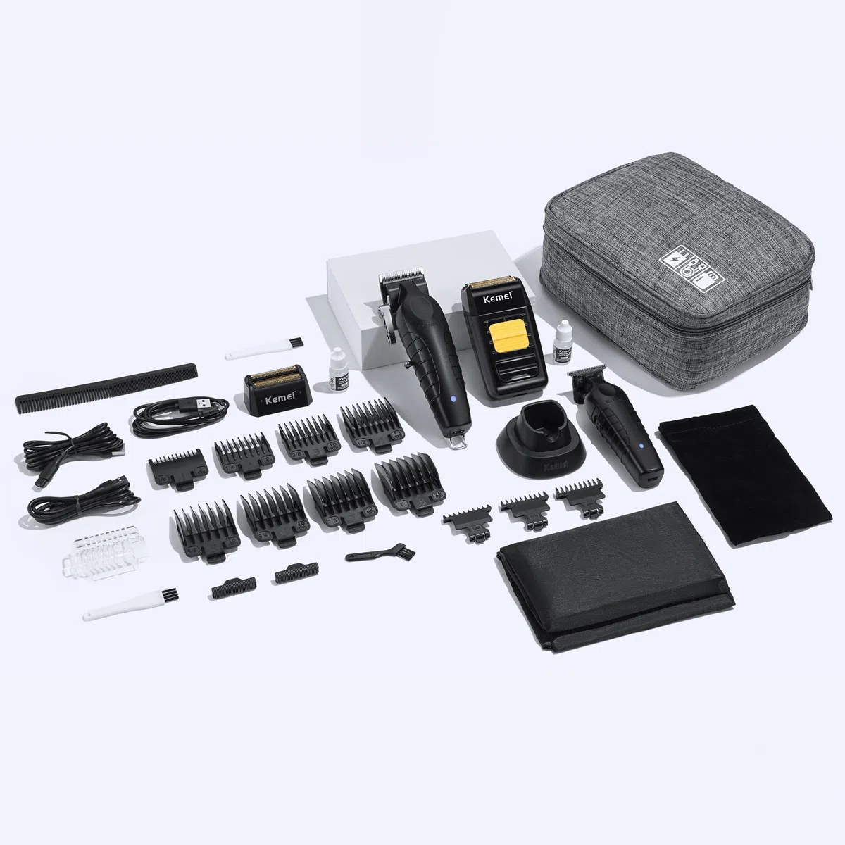 KEMEI Professionelle Haarschneidemaschine, Haar-/Bartschneider, Folienrasierer-Set für Männer, kabellose Haarschneidemaschine, elektrischer Rasierer mit Ersatzköpfen & Netzen, USB-Haarschneideset