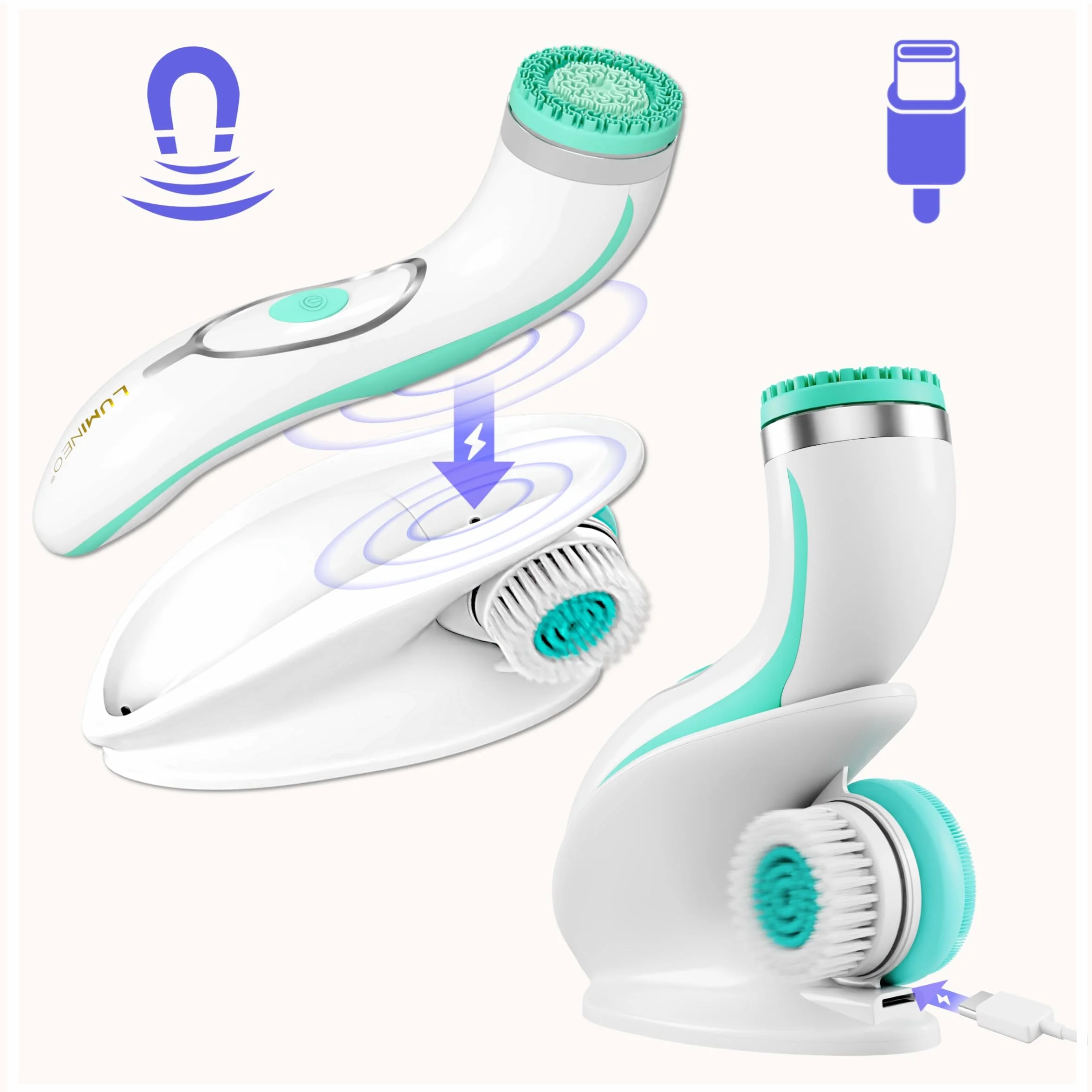 LUMINEO PRO Gesichtsreinigungsbürste & Gesichtsmassagegerät Set mit Gel – Elektrische Gesichtsbürste für Tiefenreinigung, Anti-Aging & Mitesser, USB (Türkis/Normale Haut)