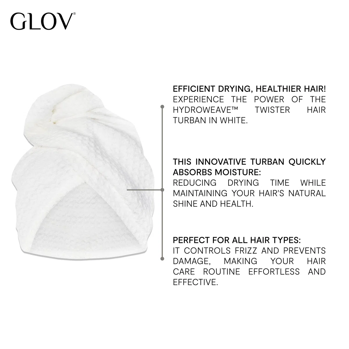 Glov Haarturban Hydroweave™ Twister Weiß Schnell Trocknend Feuchtigkeitsabsorbierend Frizz Reduzierend Elastisch Vielseitig für Alle Haartypen
