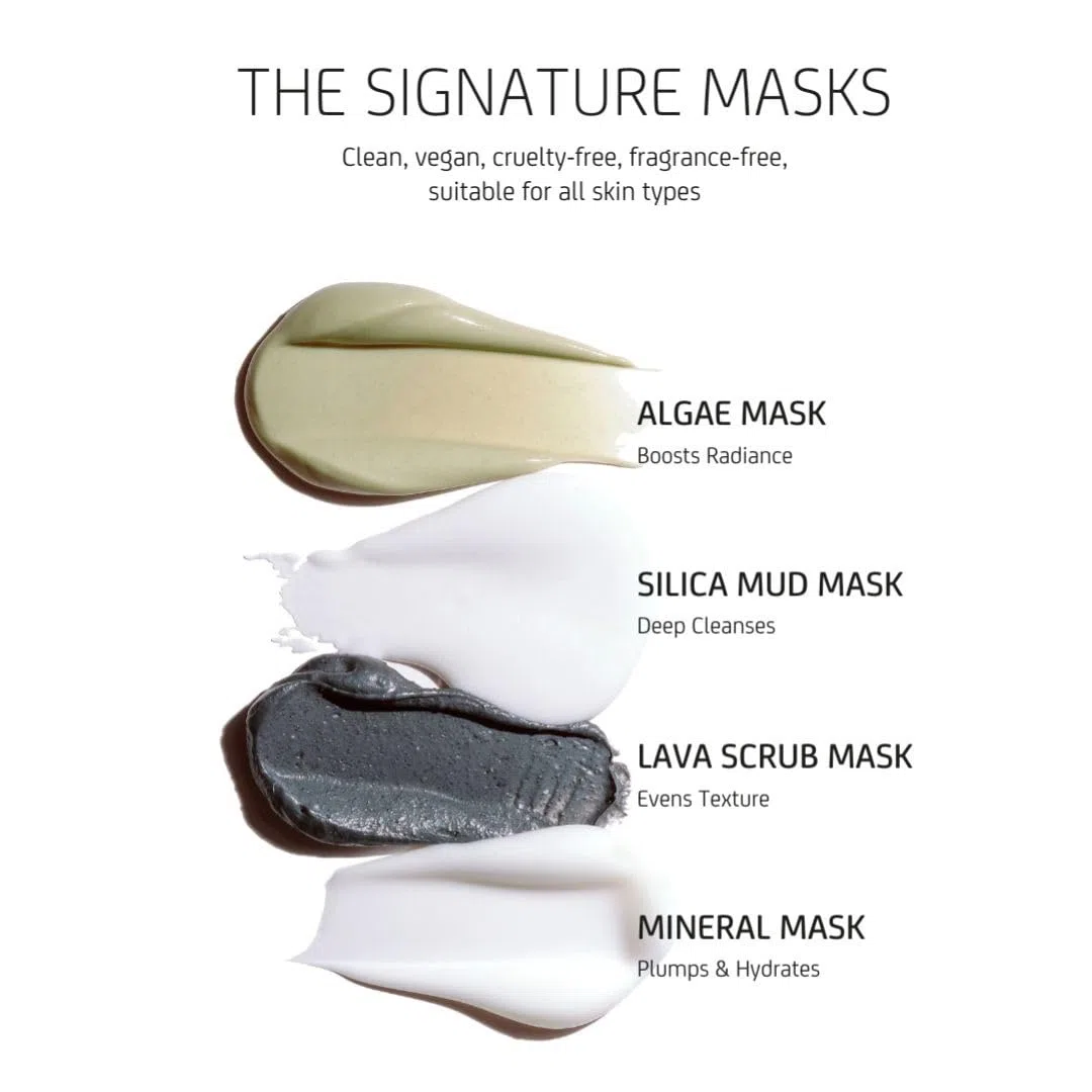 Blue Lagoon Hautpflege Signature Masks - Bioaktive Gesichtsmasken - Silica Mud/Algae/Mineral/Lava Scrub Mask - Reinigung/Feuchtigkeit/Peeling & Pflege - Fullsize Set- 4 Stück, je 75ml