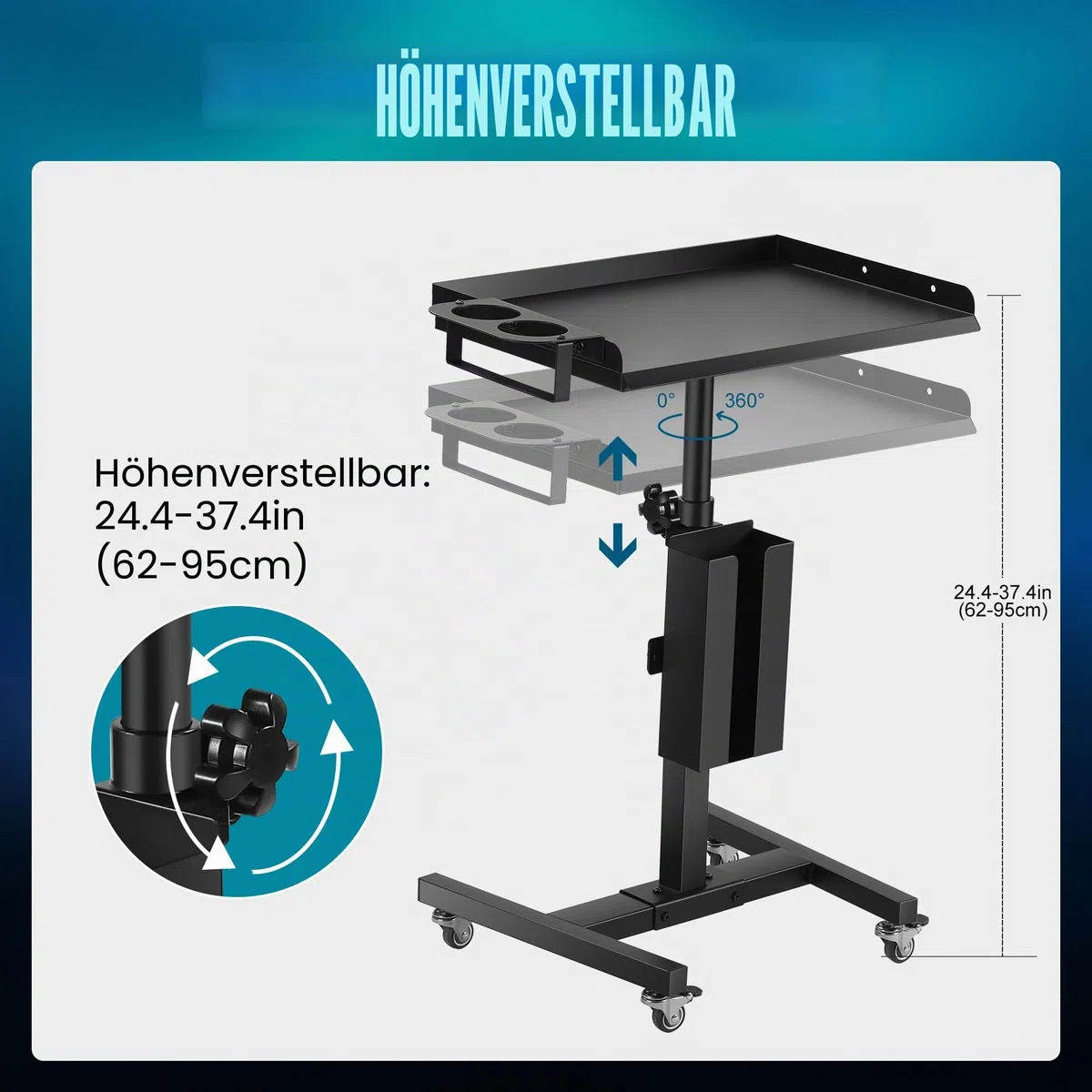 POARMEEY Tattoo-Tablett auf Rädern Salon-Rolltablettwagen aus verdicktem Eisen höhenverstellbarer Winkel mit Stauraum