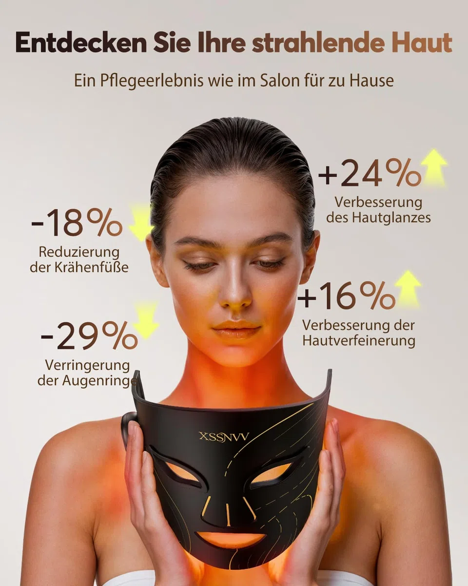 LED Maske Gesicht, Kabellos Lichttherapie Gesichtsmaske 4 Modi | Anti-Aging, Hautklärung, Entzündungshemmend, Beruhigend, rote/blau LED, Aufladbar Rotlichtlampe Gesicht, Schönheitsgeschenke