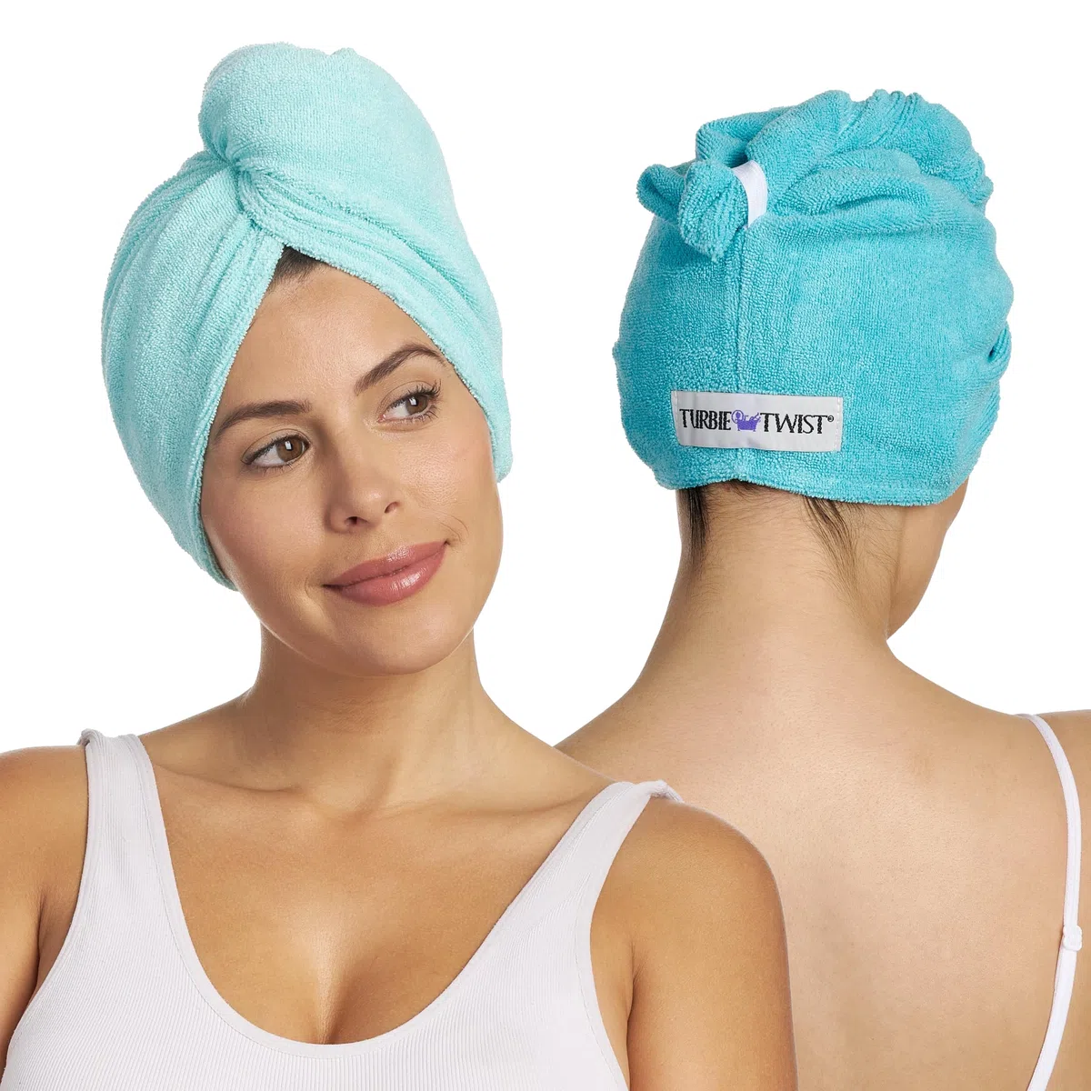 Turbie Twist Microfiber Hair Towel (2 Pack) Light Aqua - Dark Aqua by Turbie Twist