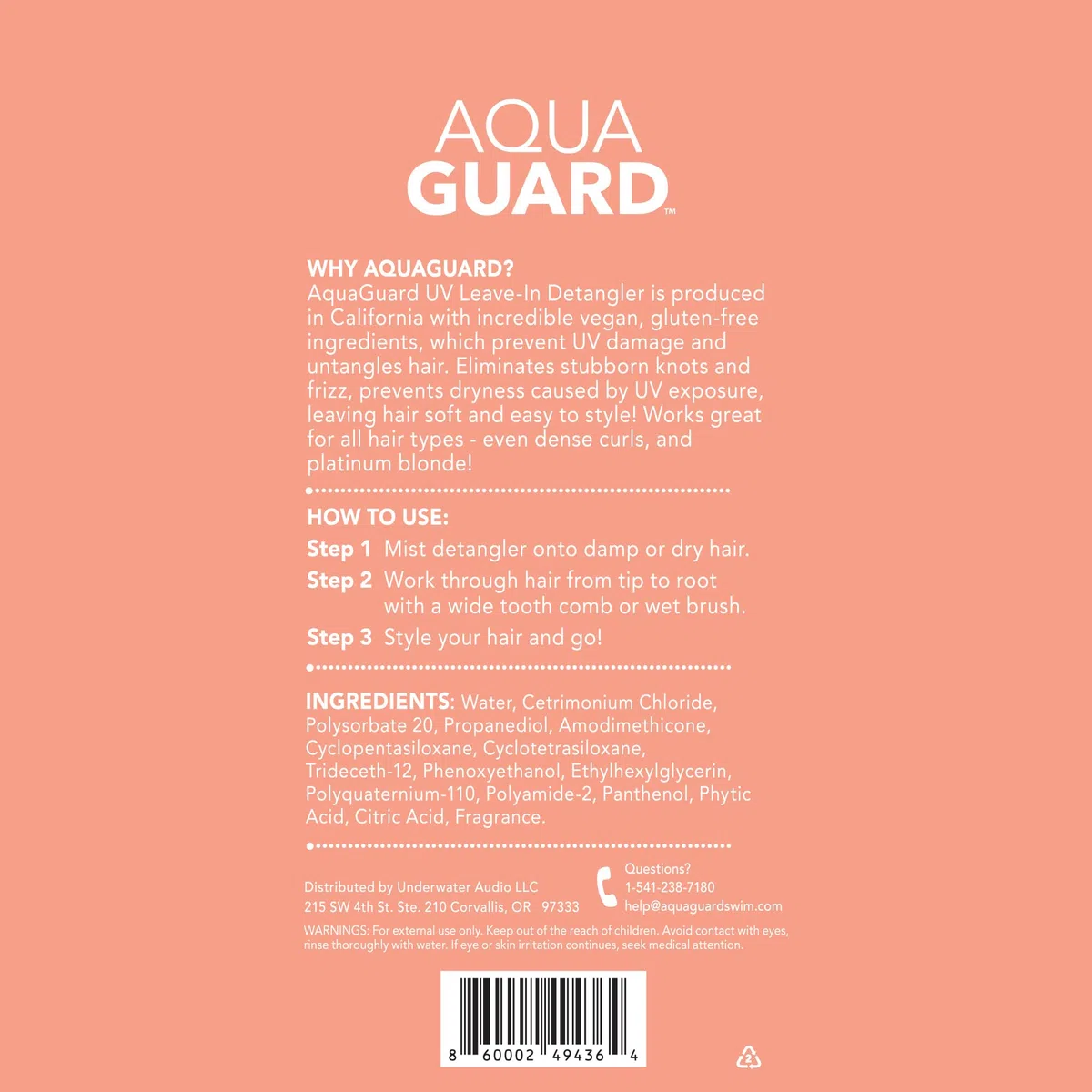 AquaGuard After-Swim UV Leave-In Entwirrer – Glättet, macht das Haar weich und schützt vor der Sonne – frei von Parabenen und Gluten, vegan, farbsicher, Leaping Bunny-zertifiziert (1 Flasche)