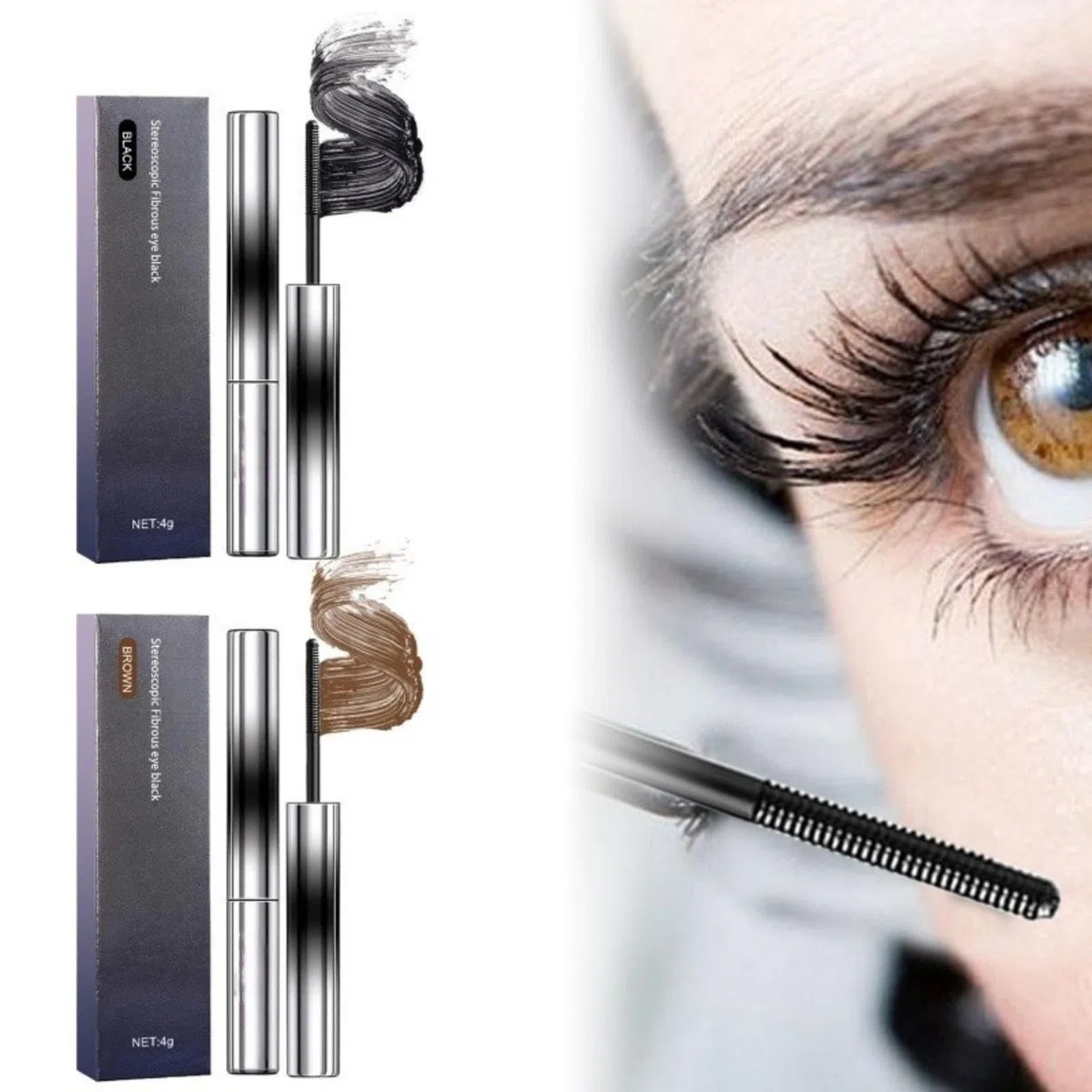 Metallische Mascara, wasserdicht und schmutzabweisend, Mascara mit Fasern, langlebige Verlängerungen mit extra dick und wasserfest, schmierfest und ohne Klumpen, für Augen-Make-up