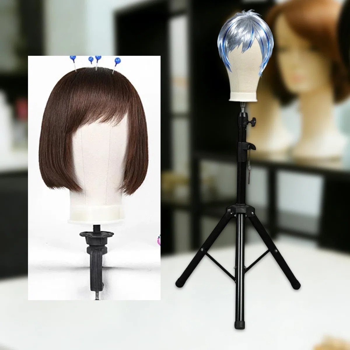 Sharplace Perückenkopf, stabiles Mannequin-Kopfmodell, verstellbarer Perückenkopf mit Ständer, 21 Zoll