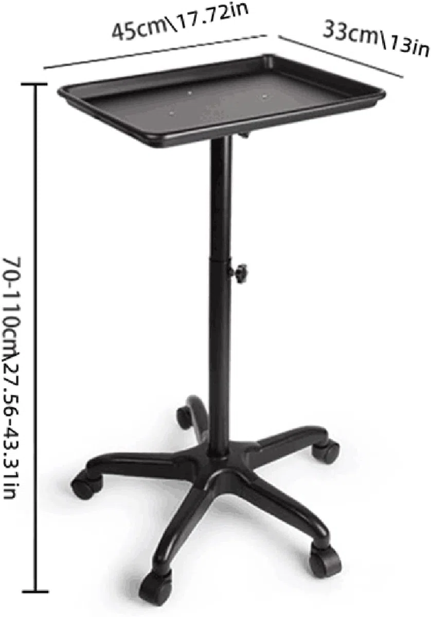 Salon Tablett mit Rädern Aluminiumwagen Beauty Trolley Einstellbare Höhe 360 Grad Schwenkräder für Dental Carts Friseur Cart Schwarz