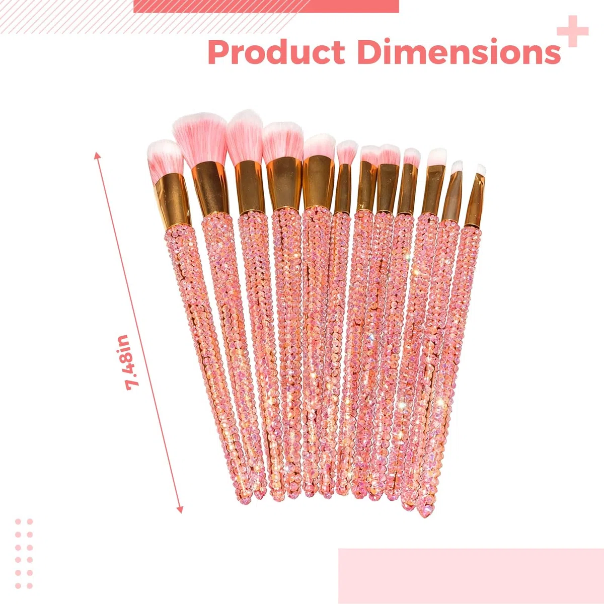 12er Set Schminkpinsel mit rosa Strasssteinen, Kristall-Design, professionelles Gesicht- und Augen-Make-up-Pinsel-Set, Blingbling Beauty Pinsel für Damen und junge Mädchen