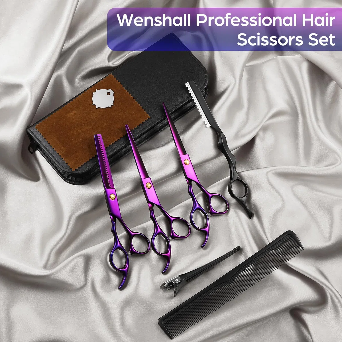 Wenshall Friseurschere für Professionelle Salons Haarschneideschere - Prämie Schere Haare Schneiden mit Extra Scharfen und Präzisen Schnitten Haarschere für Männer, Frauen und Erwachsene（6,5", Lila）